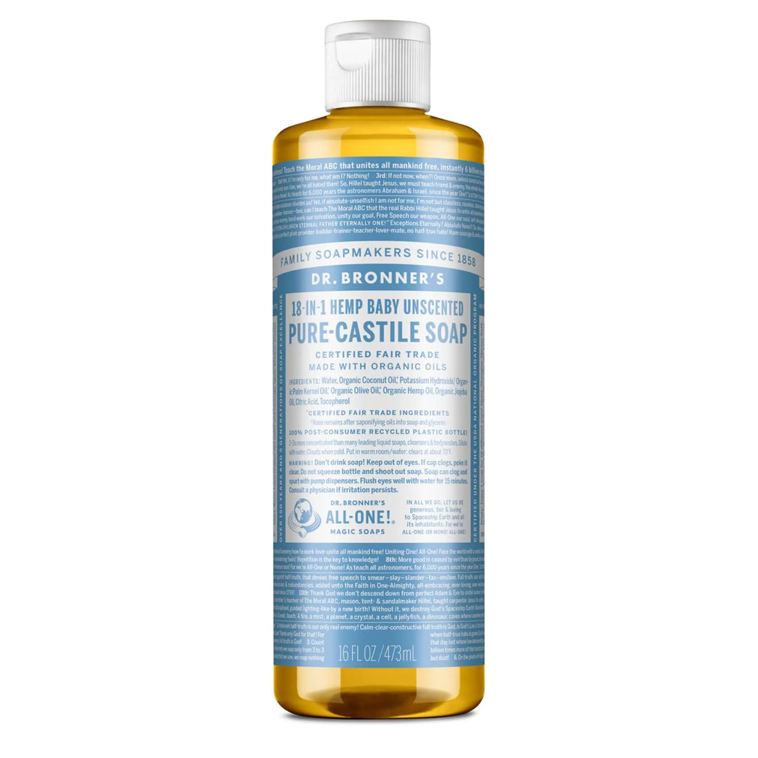 Pure Liquid Soap (Unscented, 16 Ounce) - Made with Organic Oils